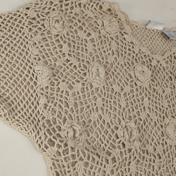 Silk Crochet Natural Cover up Tunic Top Sexy Neutral L Cream Neutral Washable - Picture 10 of 11